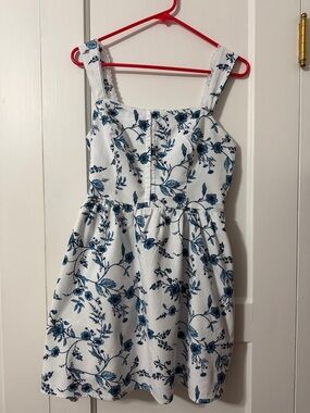 Women's White Mini Dress with Blue Floral Print
